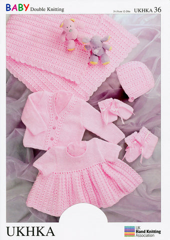 Shawl, Dress, Cardigan, Hat, Mittens and Bootees in Baby DK (UKHKA36)