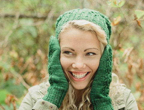 Waggle Hat and Mittens in SweetGeorgia Superwash DK (1067)